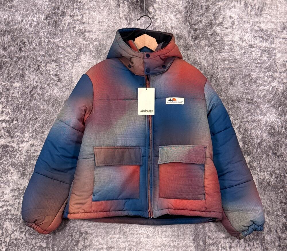 New Madhappy Puffer Jacket Medium Womens Oversized Color Gradient Dye Hooded